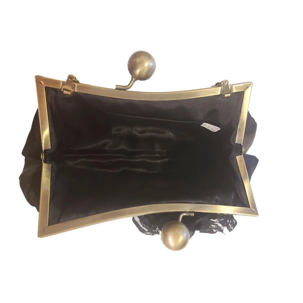Vintage Sasha Women’s Gold Black Flower Clutch Wallet Coin Bag Purse NOS NWT
